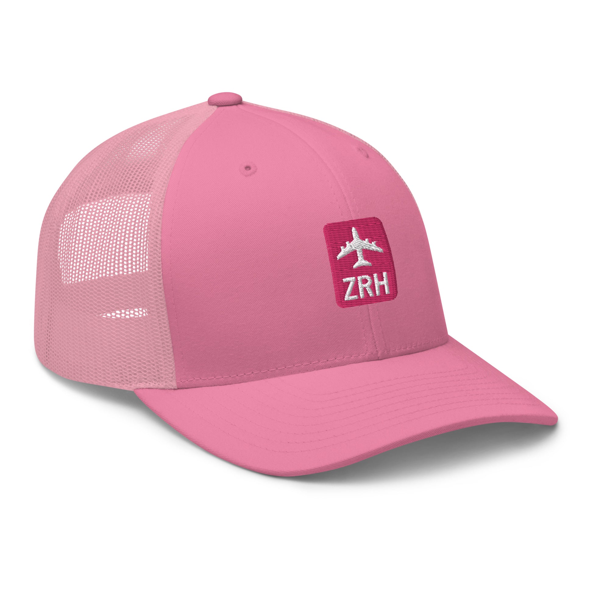 Retro Jetliner Trucker Hat • Pink and White • ZRH Zurich Souvenir • YHM Designs - Image 09