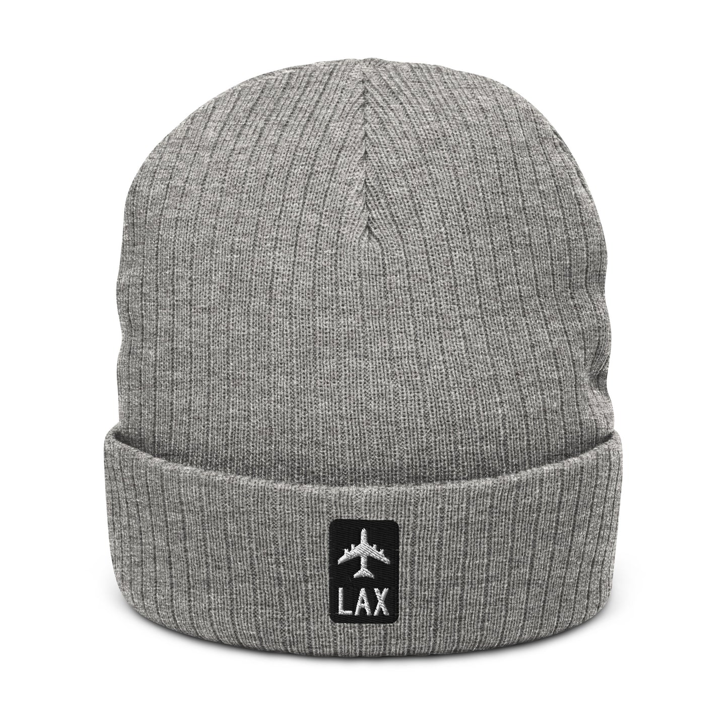 Jetliner Ribbed Knit Beanie • Black/White • LAX Los Angeles • YHM Designs - Image 09