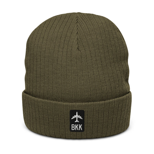 Jetliner Ribbed Knit Beanie • Black/White • BKK Bangkok • YHM Designs - Image 01