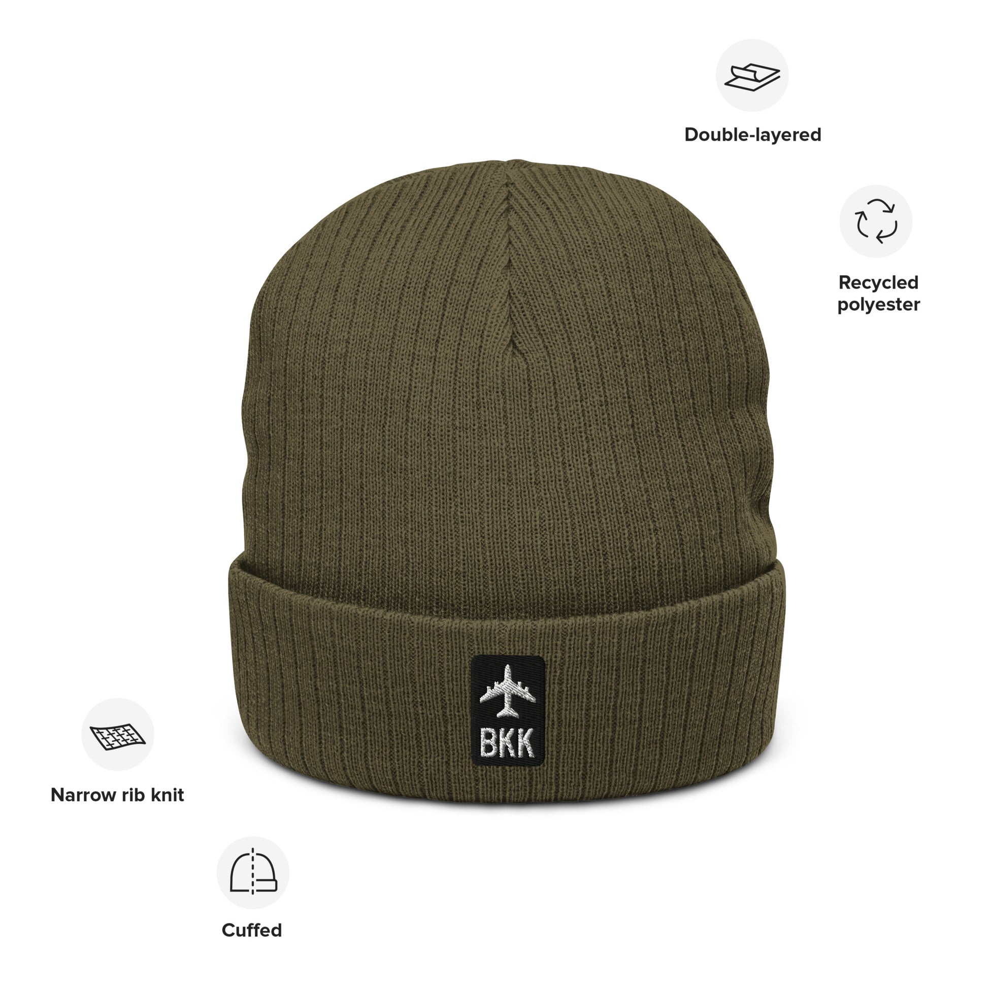 Jetliner Ribbed Knit Beanie • Black/White • BKK Bangkok • YHM Designs - Image 02