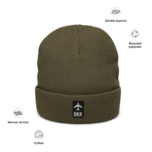 Jetliner Ribbed Knit Beanie • Black/White • BKK Bangkok • YHM Designs - Image 02
