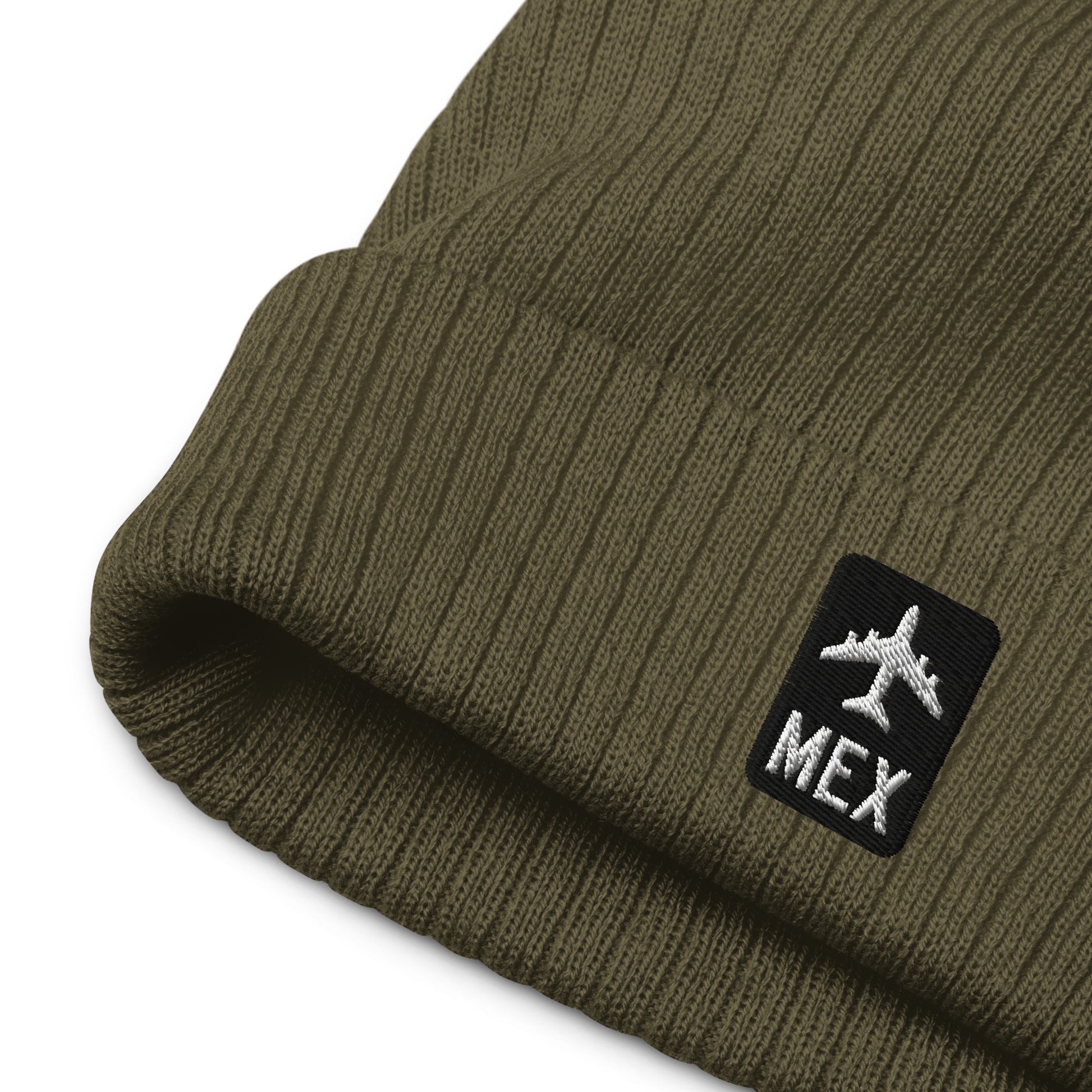 Jetliner Ribbed Knit Beanie • Black/White • MEX Mexico City Souvenir • YHM Designs - Image 04