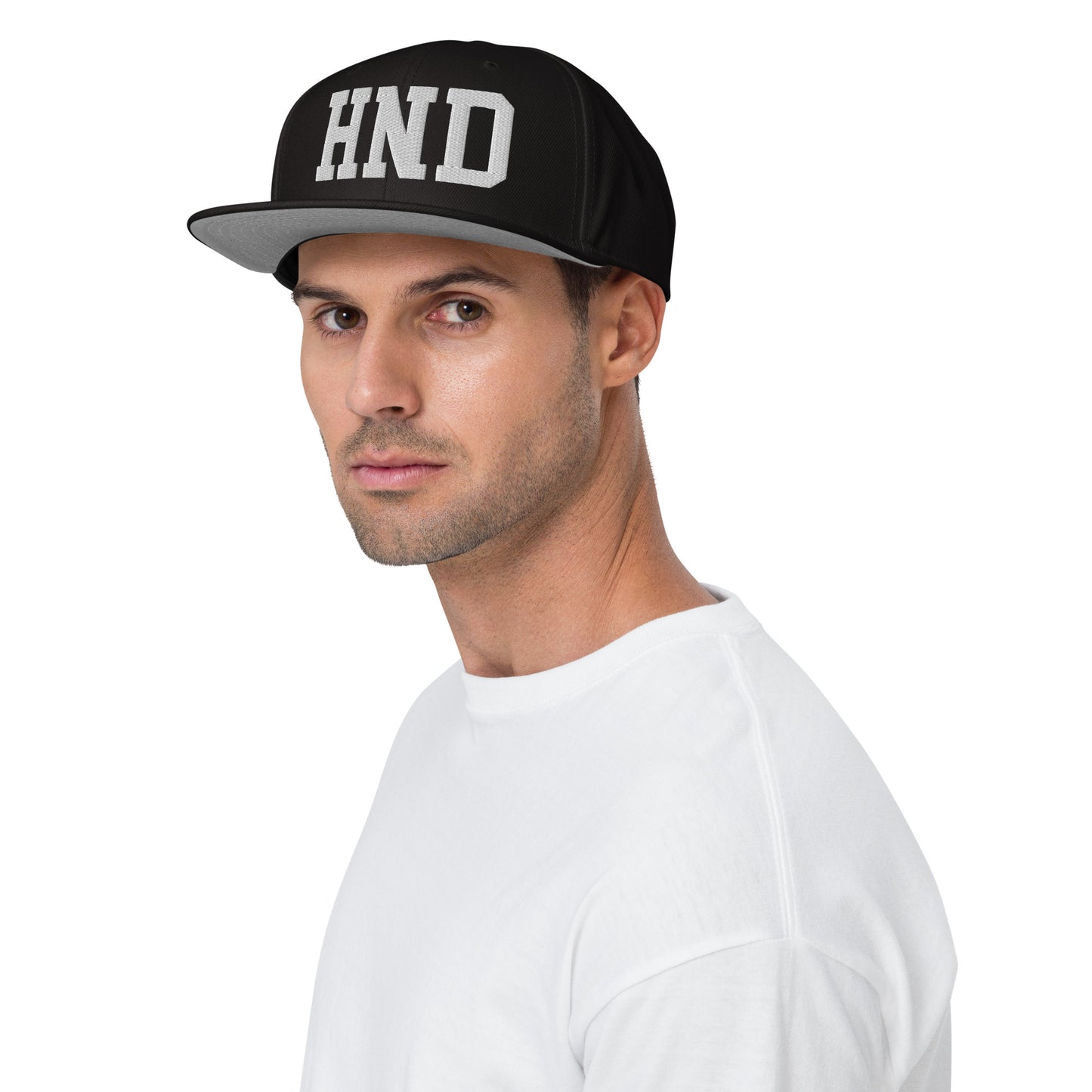 College-Style Wool-Blend Snapback Hat • White • HND Tokyo • YHM Designs - Image 03