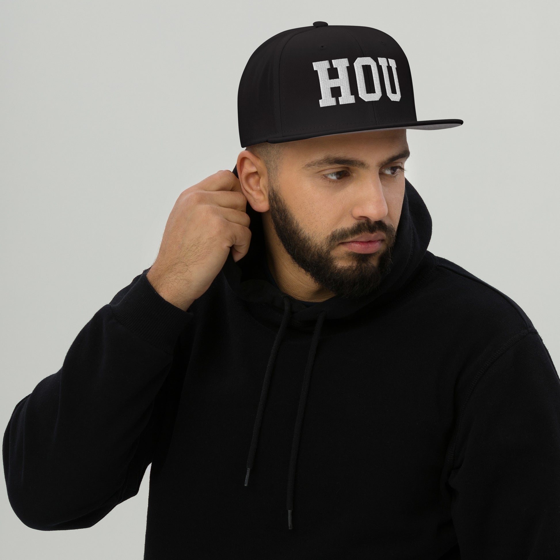 College-Style Wool-Blend Snapback Hat • White • HOU Houston • YHM Designs - Image 06