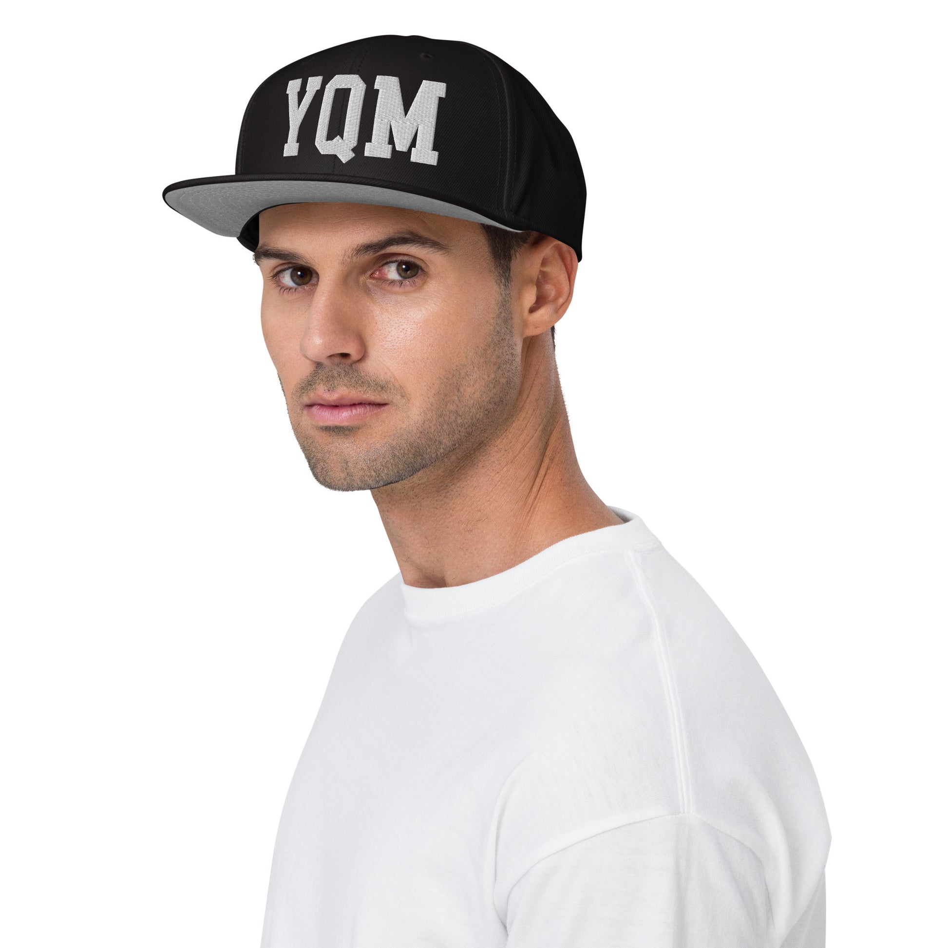 College-Style Wool-Blend Snapback Hat • White • YQM Moncton • YHM Designs - Image 03