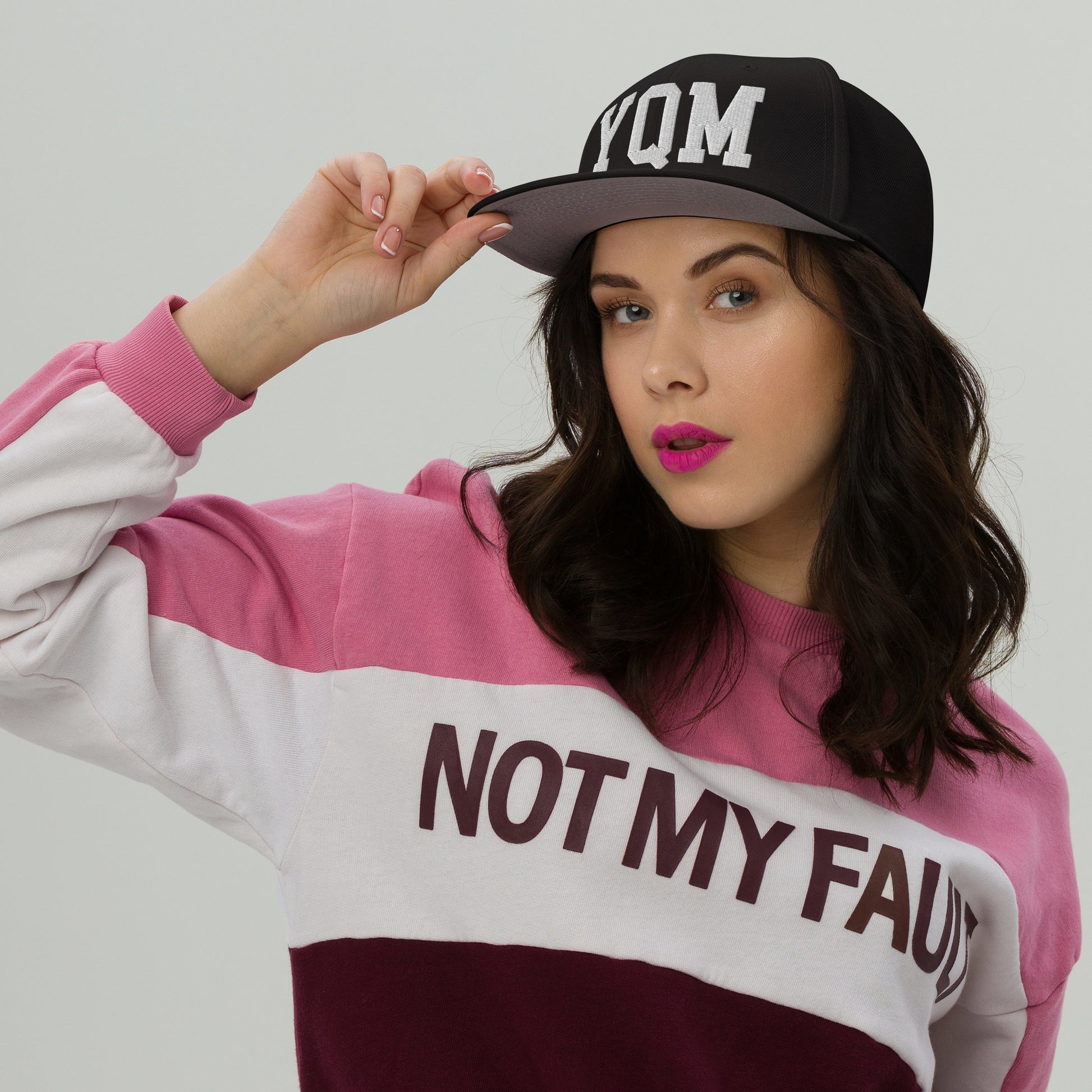 College-Style Wool-Blend Snapback Hat • White • YQM Moncton • YHM Designs - Image 05