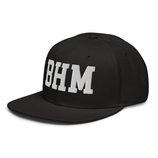 College-Style Wool-Blend Snapback Hat • White • BHM Birmingham • YHM Designs - Image 01