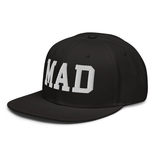 College-Style Wool-Blend Snapback Hat • White • MAD Madrid • YHM Designs - Image 01