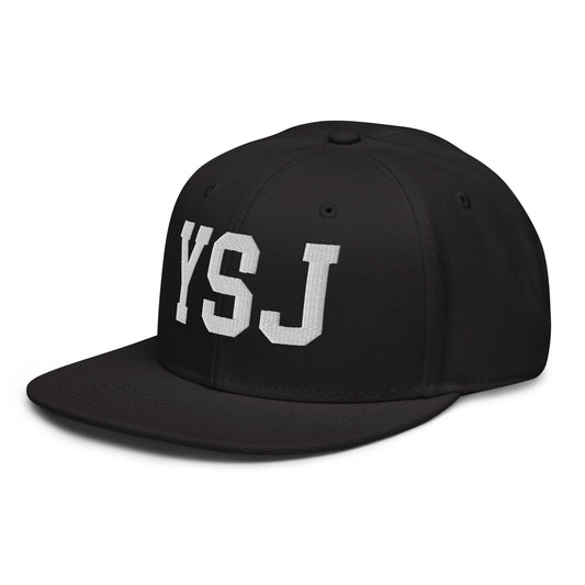 College-Style Wool-Blend Snapback Hat • White • YSJ Saint John • YHM Designs - Image 01
