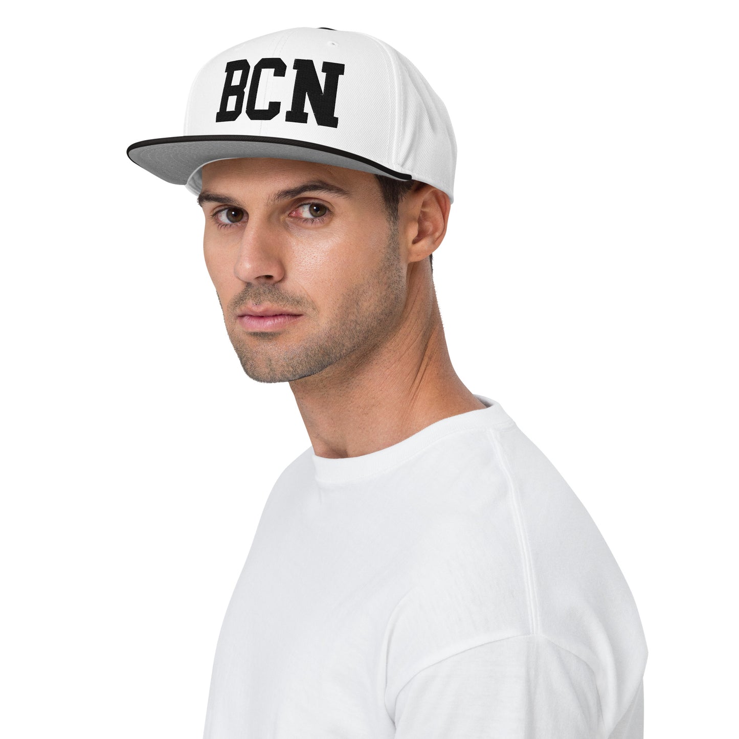 College-Style Wool-Blend Snapback Hat • Black • BCN Barcelona • YHM Designs - Image 03