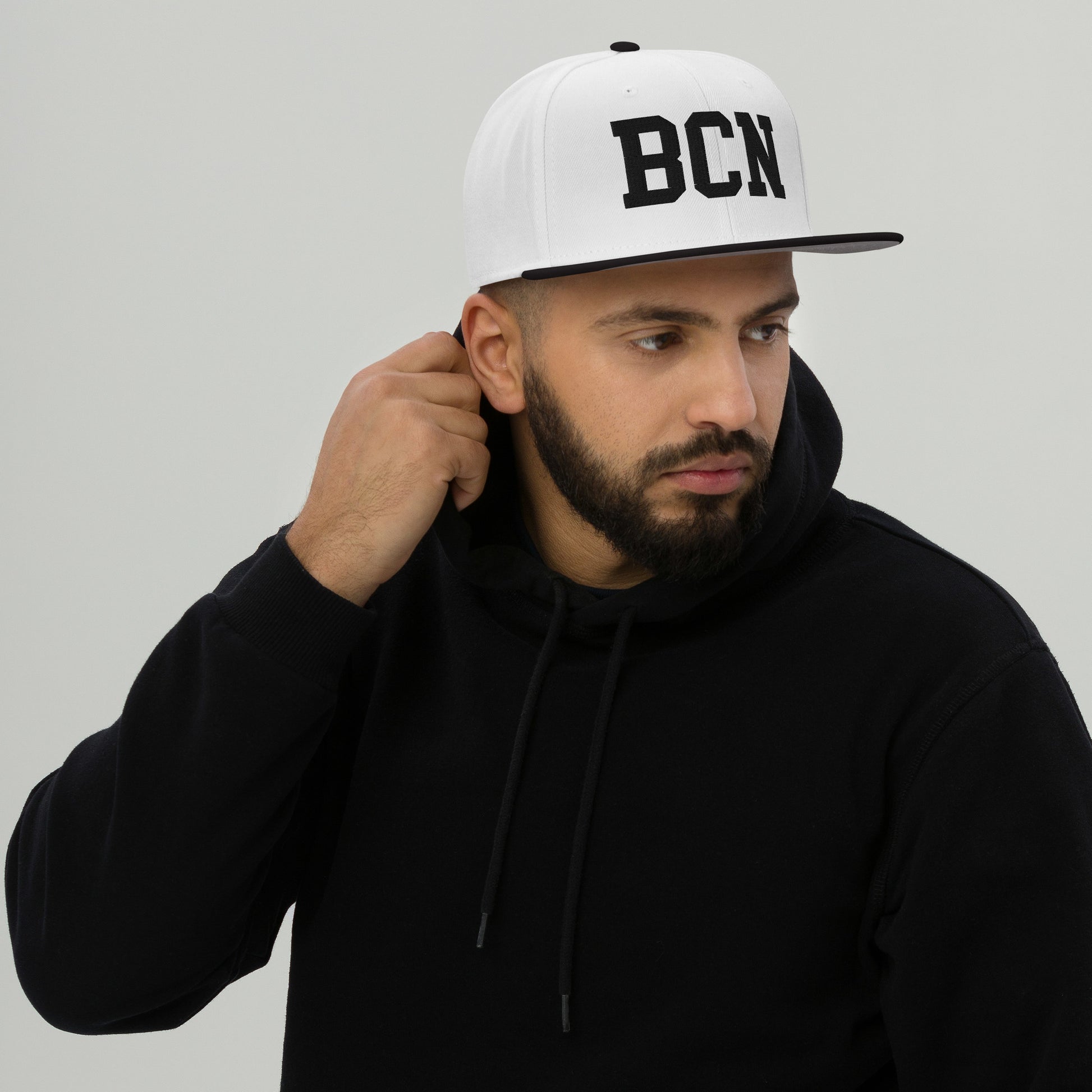 College-Style Wool-Blend Snapback Hat • Black • BCN Barcelona • YHM Designs - Image 06