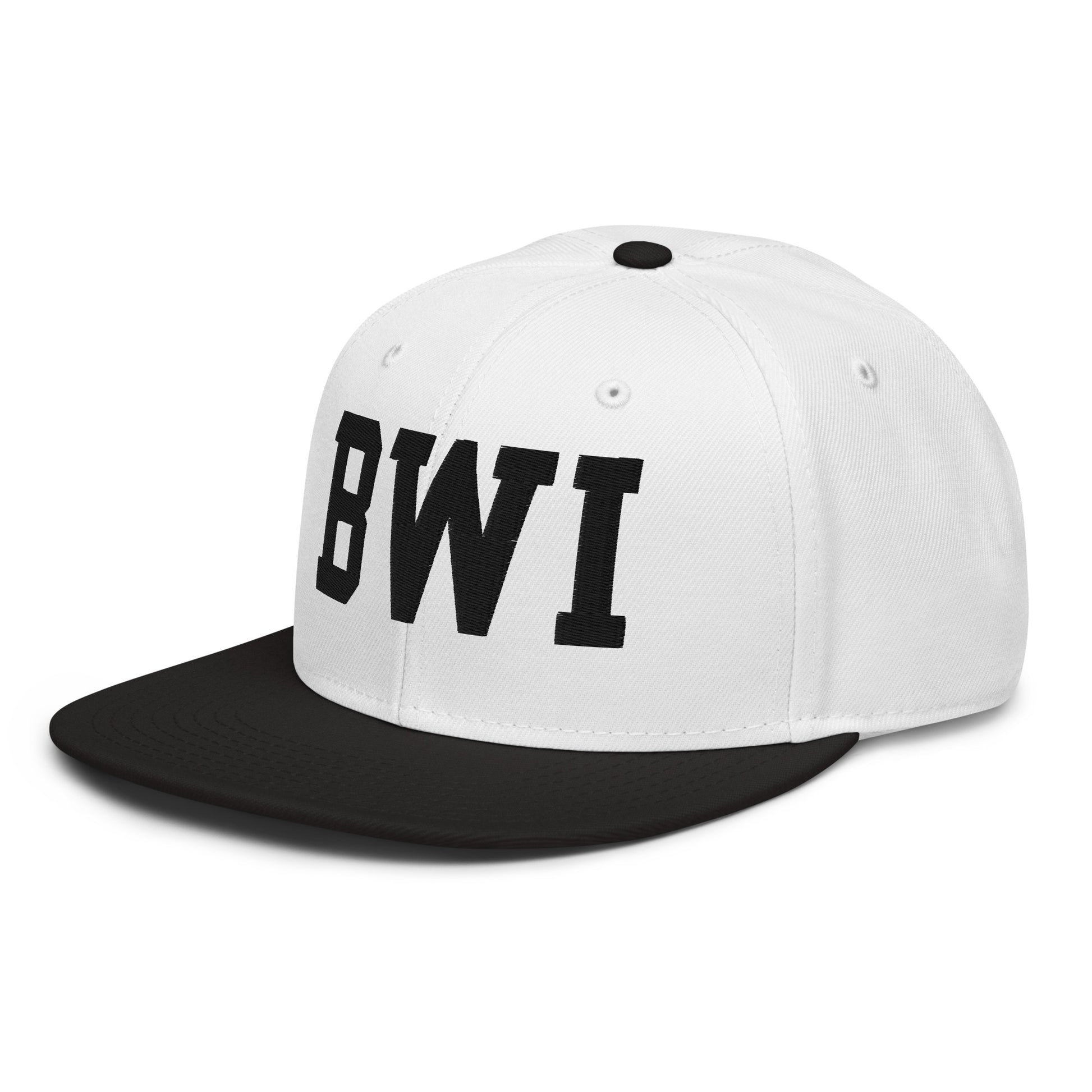 College-Style Wool-Blend Snapback Hat • Black • BWI Baltimore • YHM Designs - Image 01