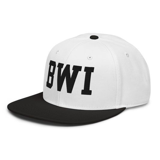 College-Style Wool-Blend Snapback Hat • Black • BWI Baltimore • YHM Designs - Image 01
