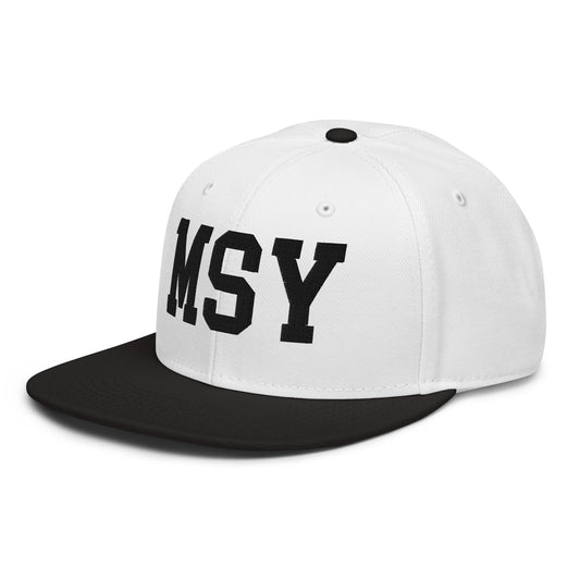 College-Style Wool-Blend Snapback Hat • Black • MSY New Orleans • YHM Designs - Image 01