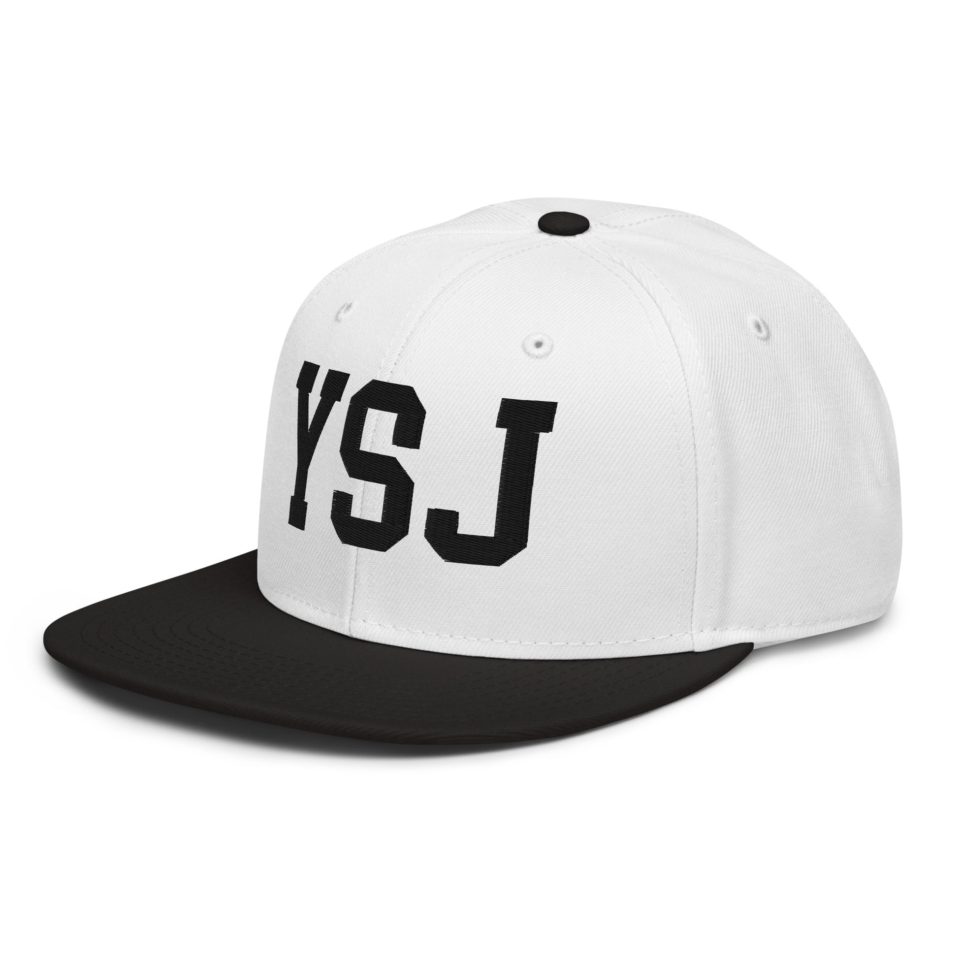 College-Style Wool-Blend Snapback Hat • Black • YSJ Saint John • YHM Designs - Image 01