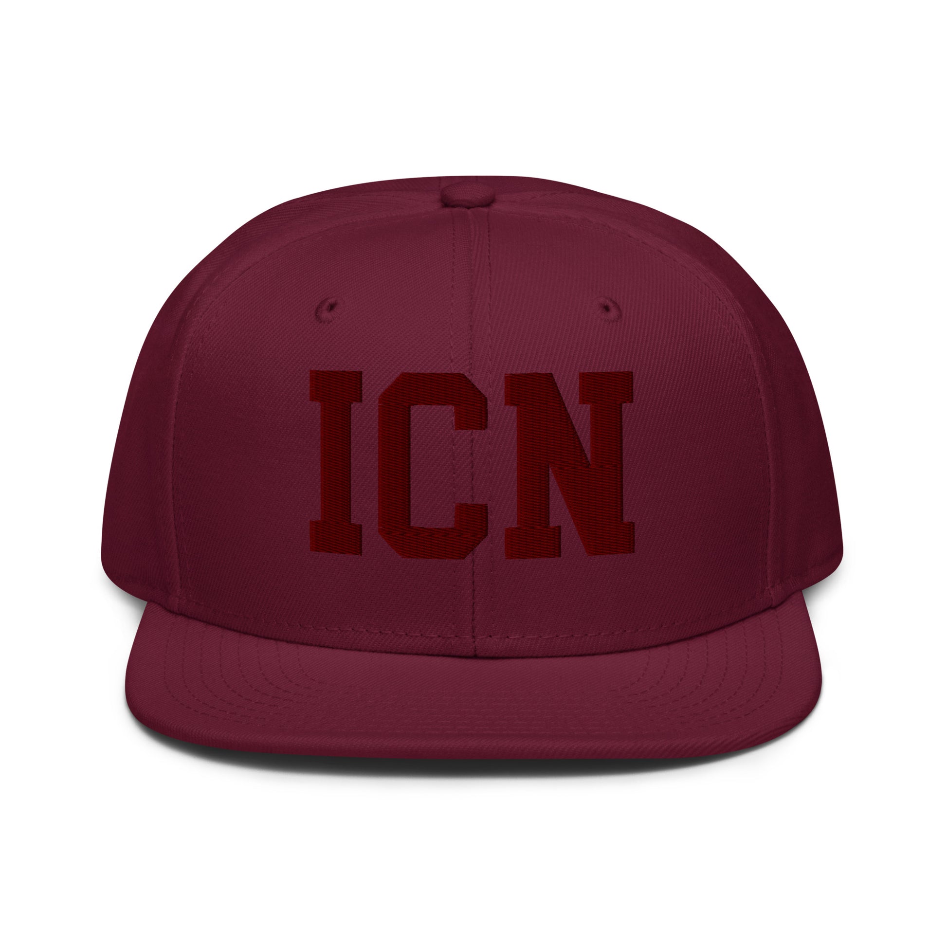 College-Style Wool-Blend Snapback Hat • Maroon • ICN Seoul • YHM Designs - Image 07