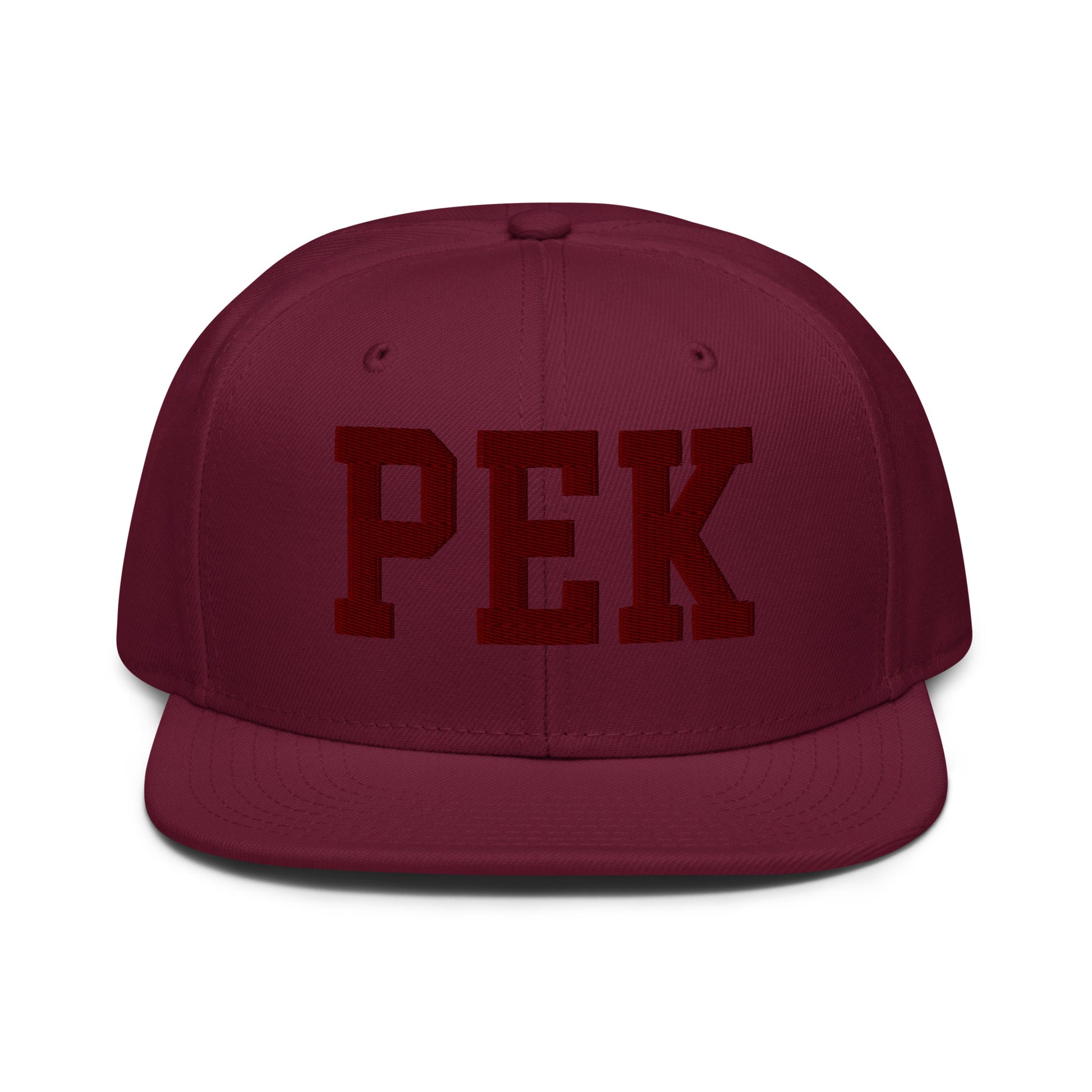 College-Style Wool-Blend Snapback Hat • Maroon • PEK Beijing • YHM Designs - Image 07