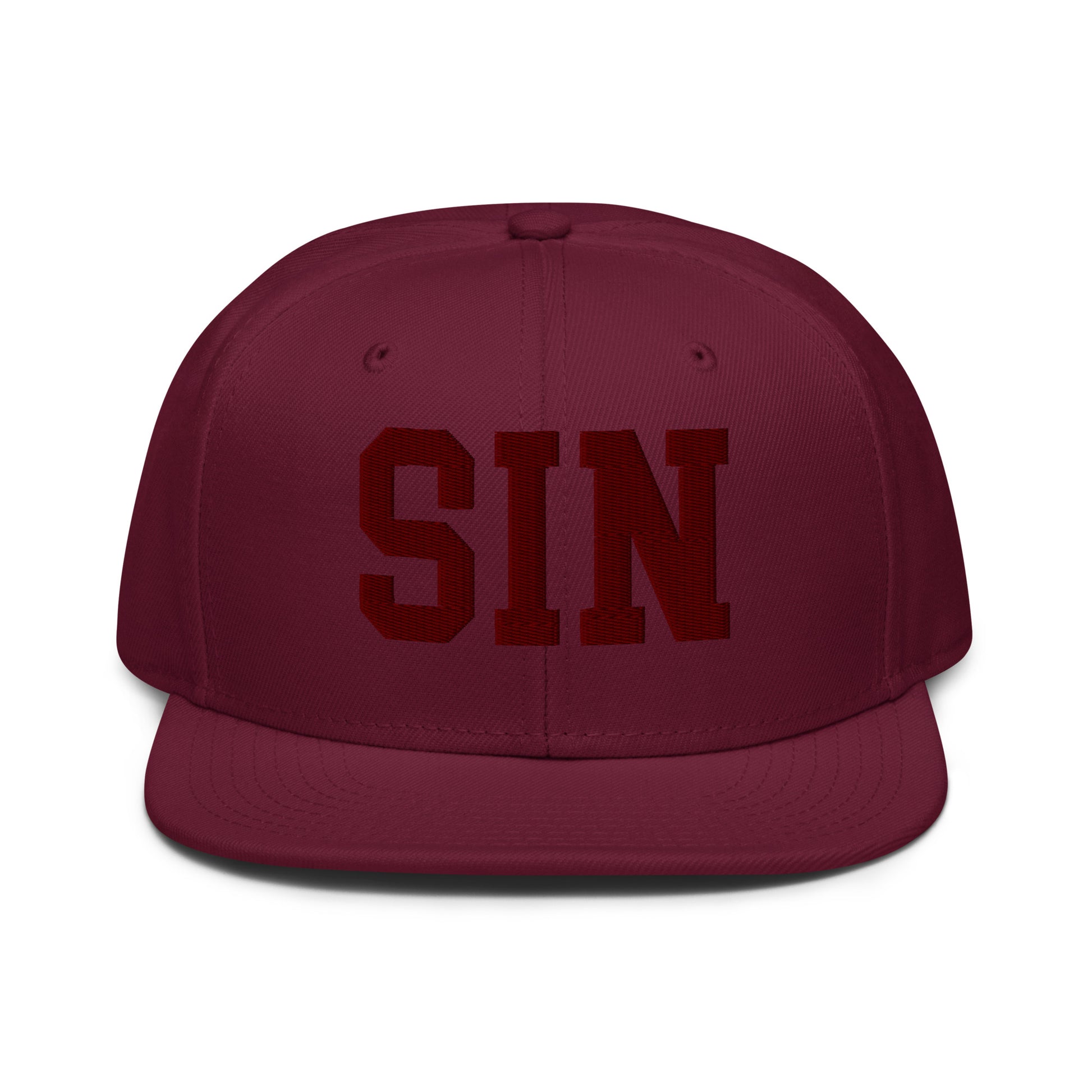 College-Style Wool-Blend Snapback Hat • Maroon • SIN Singapore • YHM Designs - Image 07
