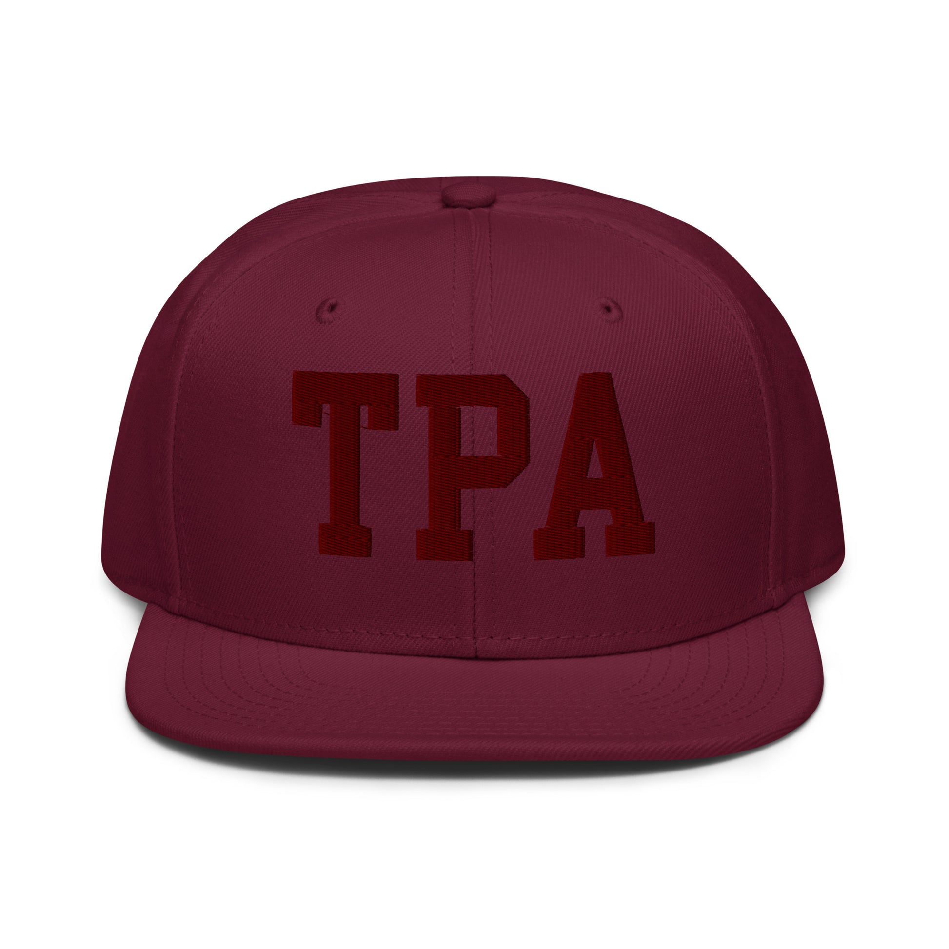 College-Style Wool-Blend Snapback Hat • Maroon • TPA Tampa • YHM Designs - Image 07