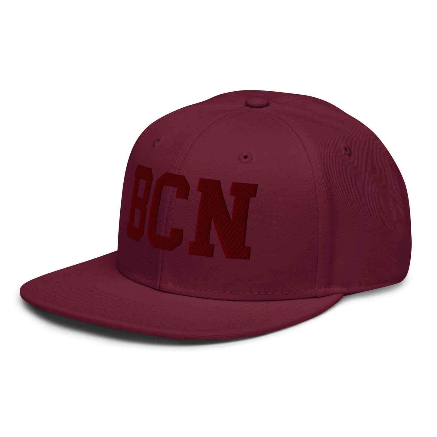 College-Style Wool-Blend Snapback Hat • Maroon • BCN Barcelona • YHM Designs - Image 01