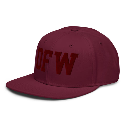 College-Style Wool-Blend Snapback Hat • Maroon • DFW Dallas • YHM Designs - Image 01