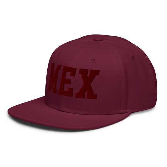 College-Style Wool-Blend Snapback Hat • Maroon • MEX Mexico City • YHM Designs - Image 01
