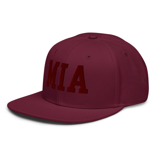 College-Style Wool-Blend Snapback Hat • Maroon • MIA Miami • YHM Designs - Image 01