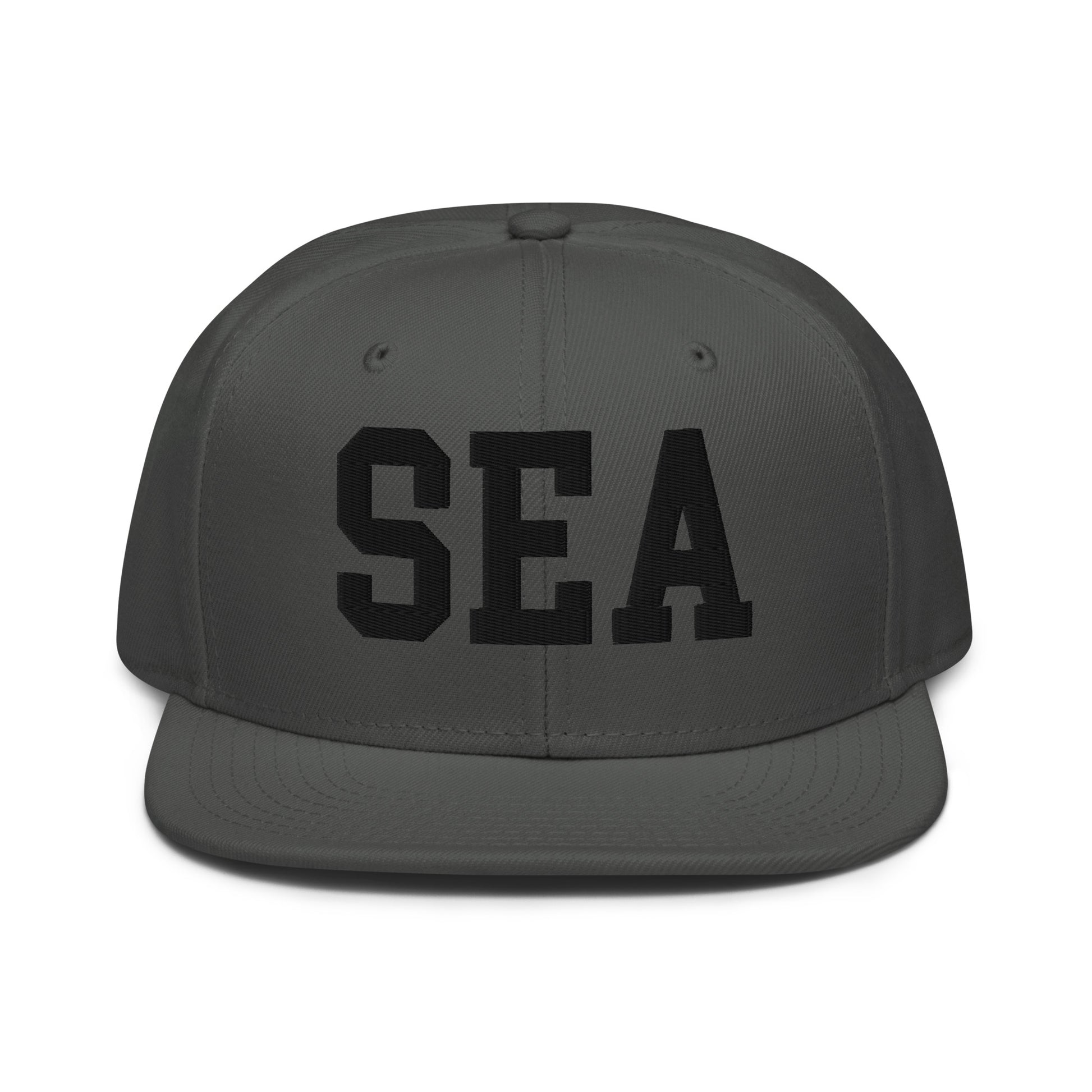 College-Style Wool-Blend Snapback Hat • Black • SEA Seattle • YHM Designs - Image 15