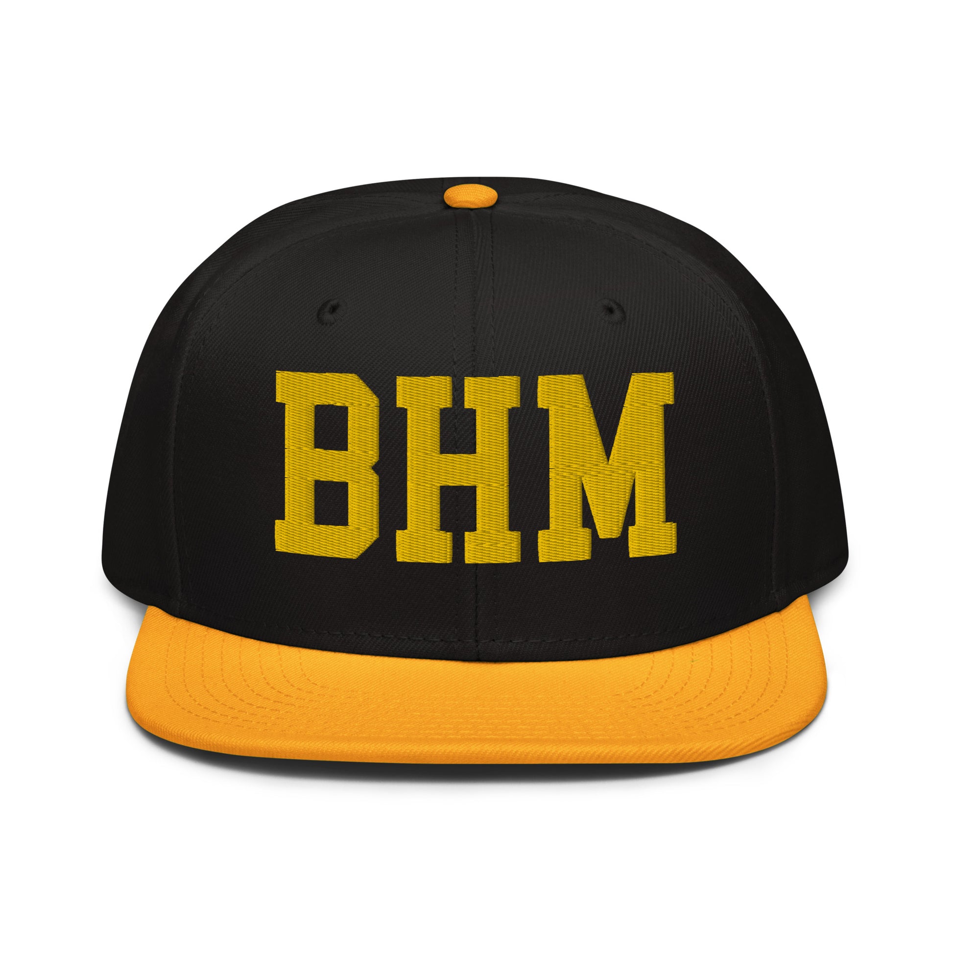 College-Style Wool-Blend Snapback Hat • Gold • BHM Birmingham • YHM Designs - Image 07