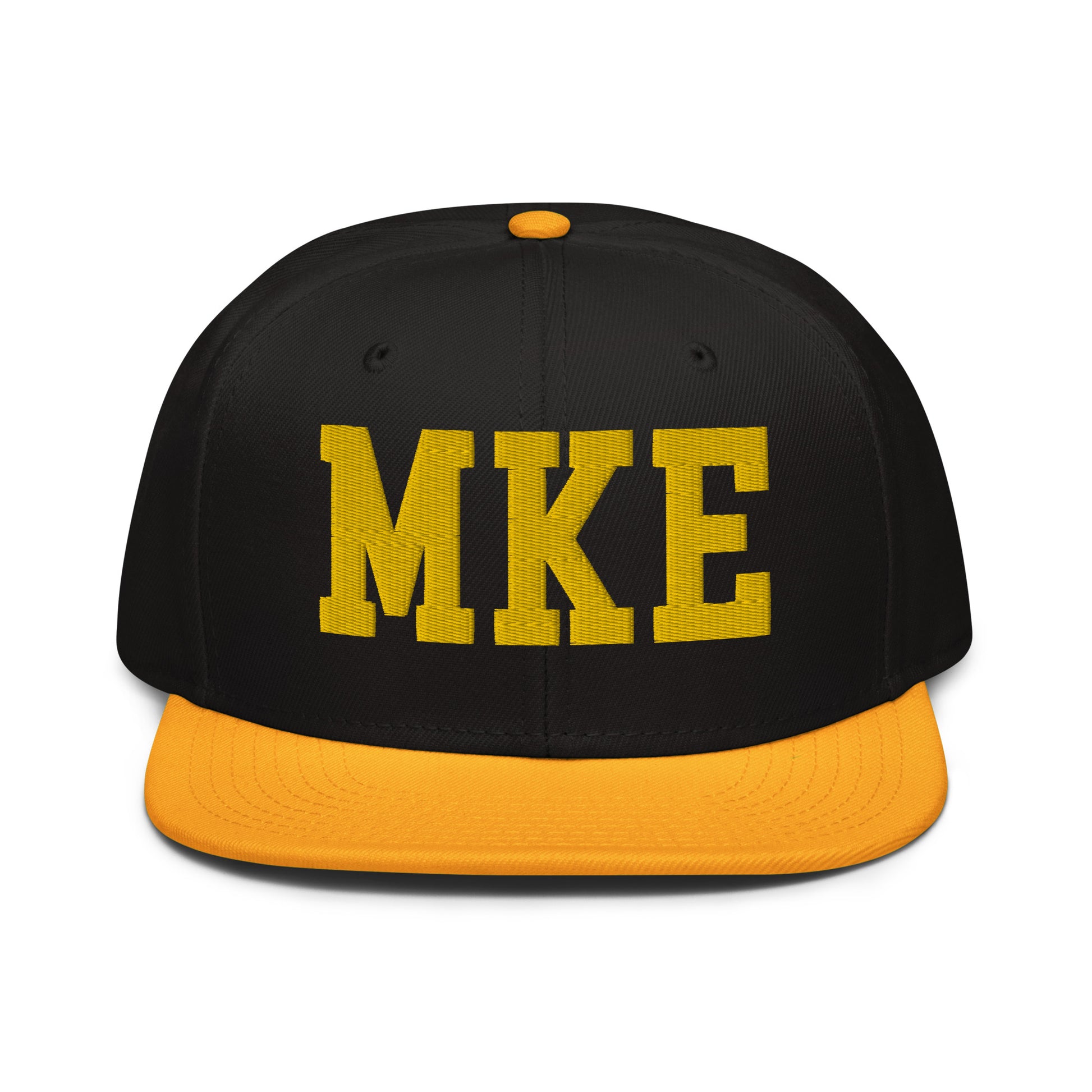 College-Style Wool-Blend Snapback Hat • Gold • MKE Milwaukee • YHM Designs - Image 07