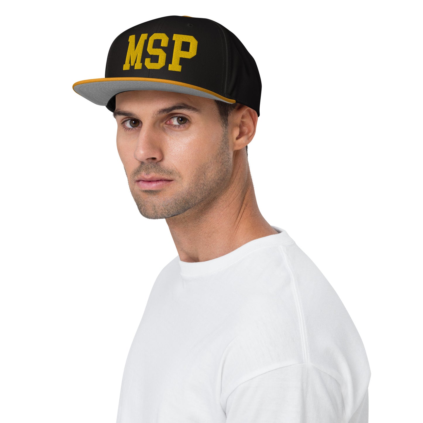 College-Style Wool-Blend Snapback Hat • Gold • MSP Minneapolis • YHM Designs - Image 03