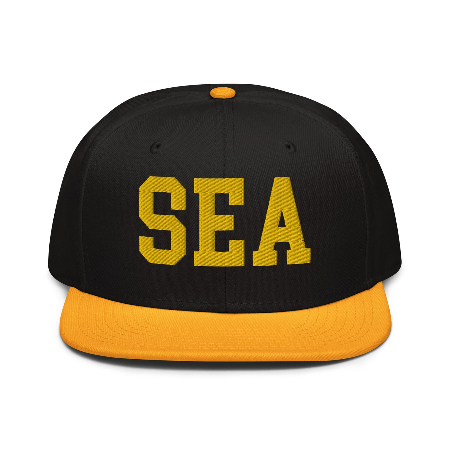 College-Style Wool-Blend Snapback Hat • Gold • SEA Seattle • YHM Designs - Image 07
