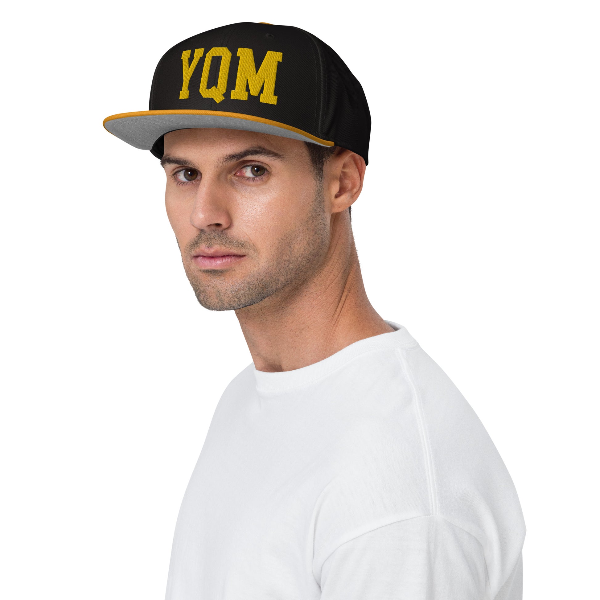 College-Style Wool-Blend Snapback Hat • Gold • YQM Moncton • YHM Designs - Image 03