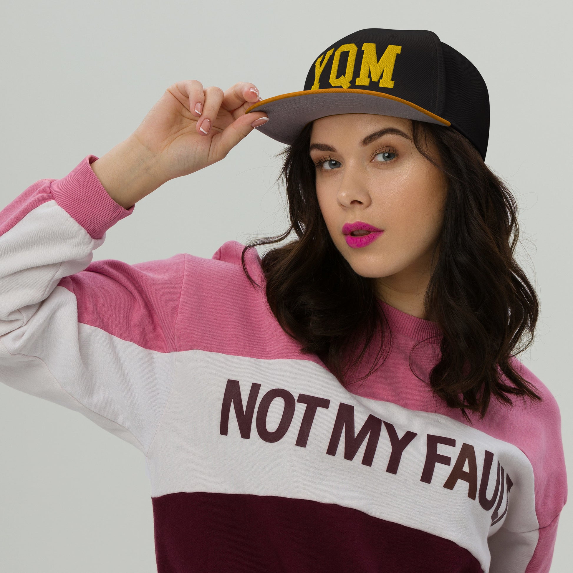 College-Style Wool-Blend Snapback Hat • Gold • YQM Moncton • YHM Designs - Image 05