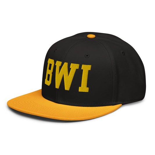 College-Style Wool-Blend Snapback Hat • Gold • BWI Baltimore • YHM Designs - Image 01