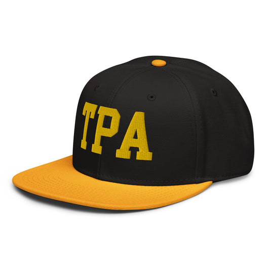 College-Style Wool-Blend Snapback Hat • Gold • TPA Tampa • YHM Designs - Image 01