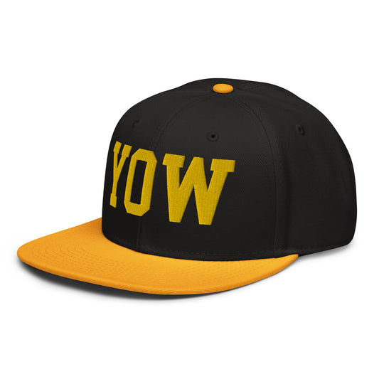 College-Style Wool-Blend Snapback Hat • Gold • YOW Ottawa • YHM Designs - Image 01
