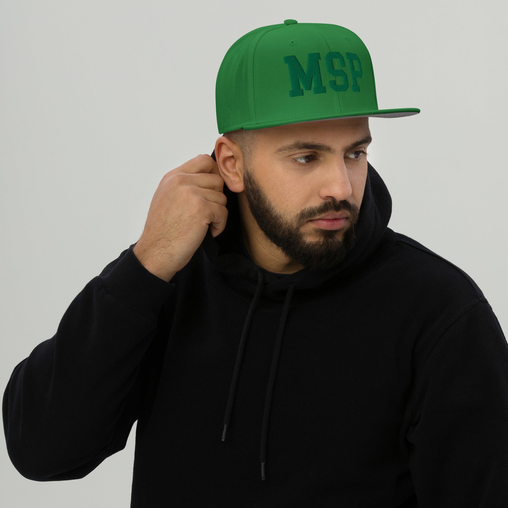 College-Style Wool-Blend Snapback Hat • Kelly Green • MSP Minneapolis • YHM Designs - Image 06