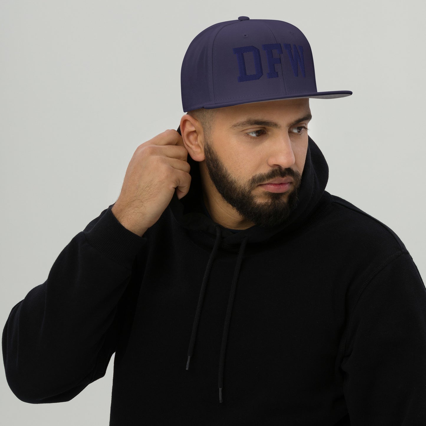 College-Style Wool-Blend Snapback Hat • Navy Blue • DFW Dallas • YHM Designs - Image 06