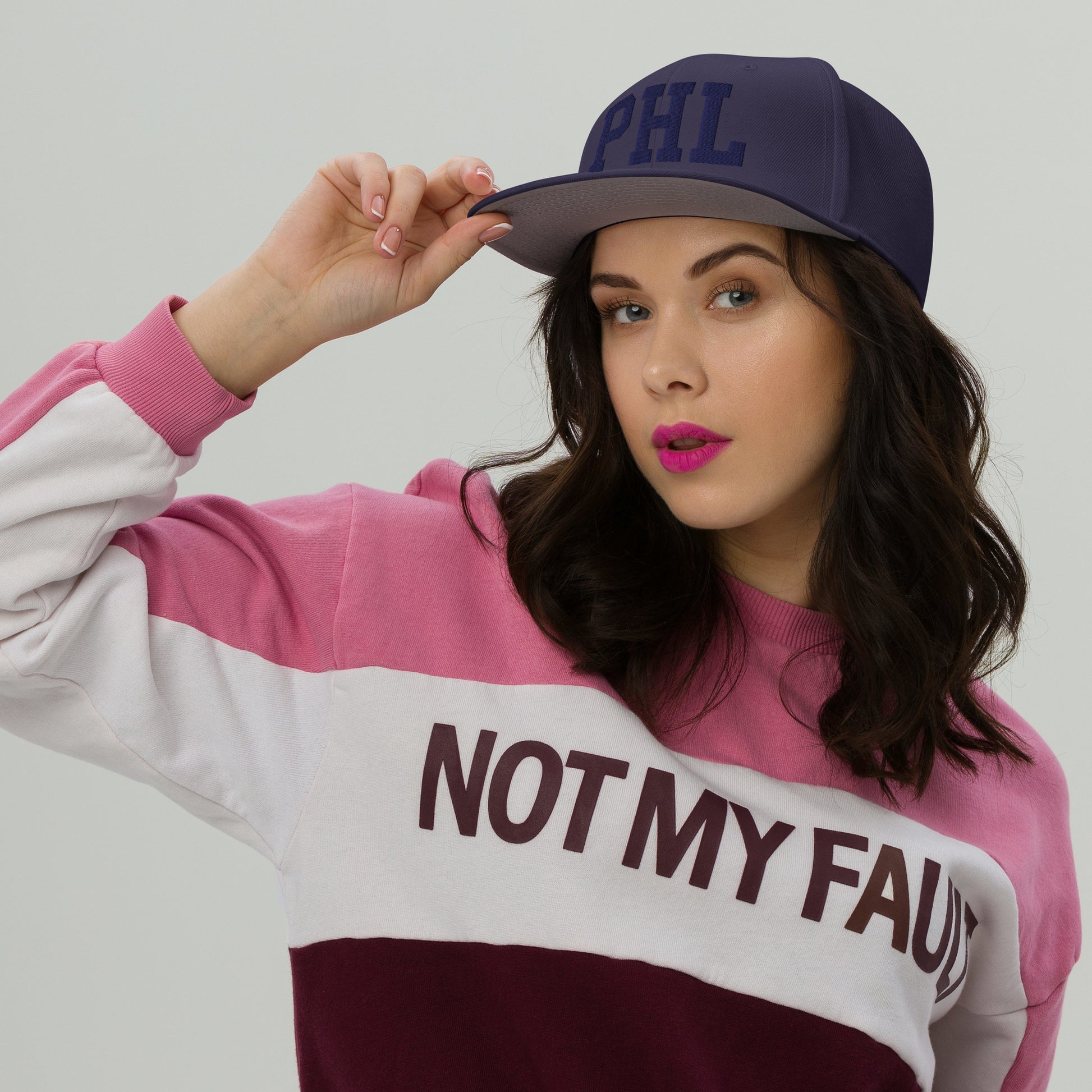 College-Style Wool-Blend Snapback Hat • Navy Blue • PHL Philadelphia • YHM Designs - Image 05