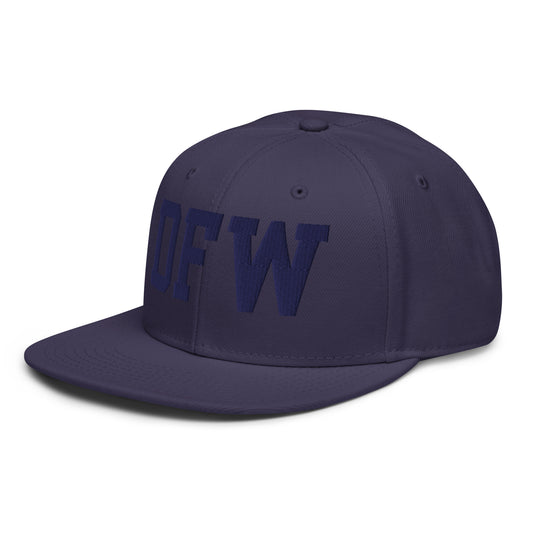 College-Style Wool-Blend Snapback Hat • Navy Blue • DFW Dallas • YHM Designs - Image 01