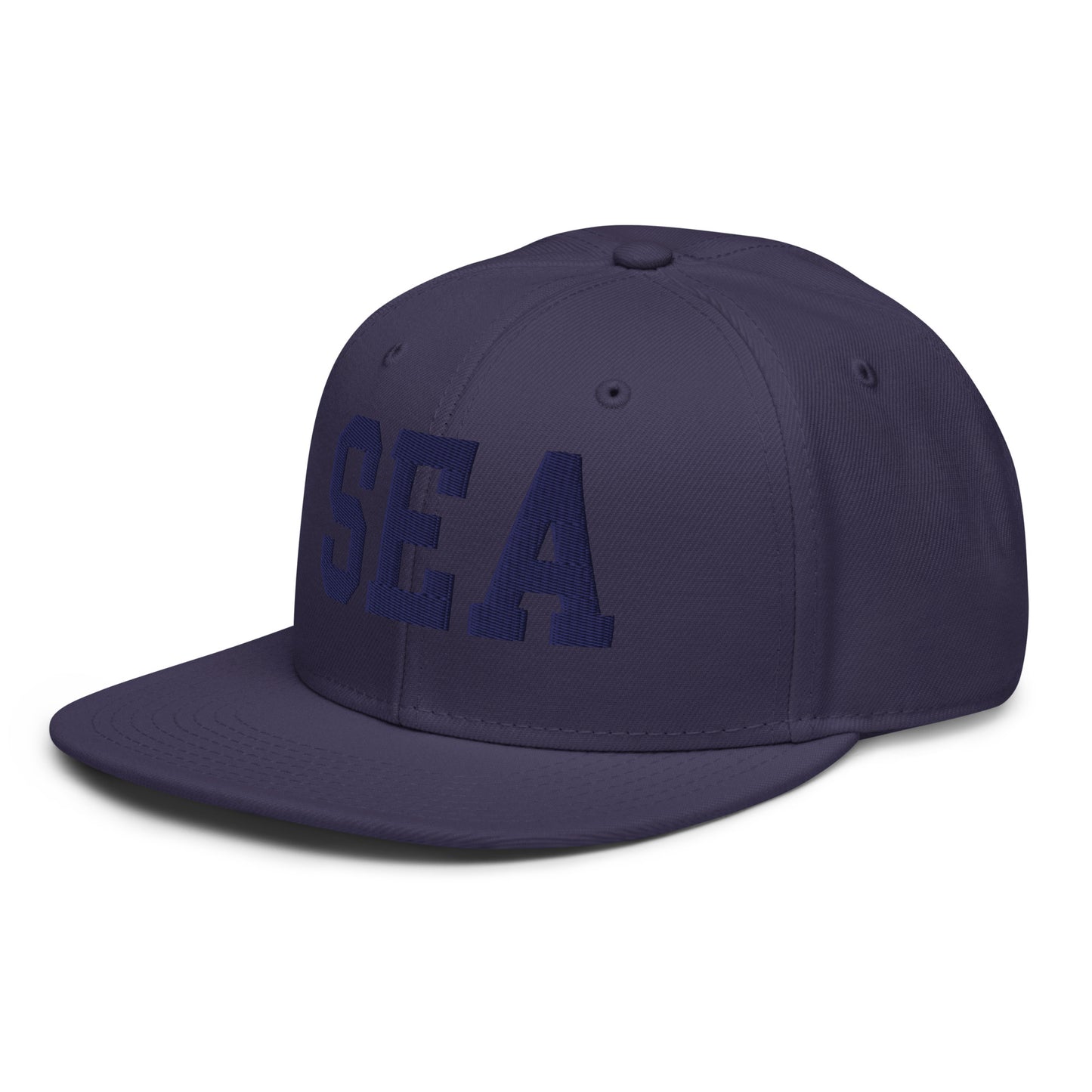 College-Style Wool-Blend Snapback Hat • Navy Blue • SEA Seattle • YHM Designs - Image 01