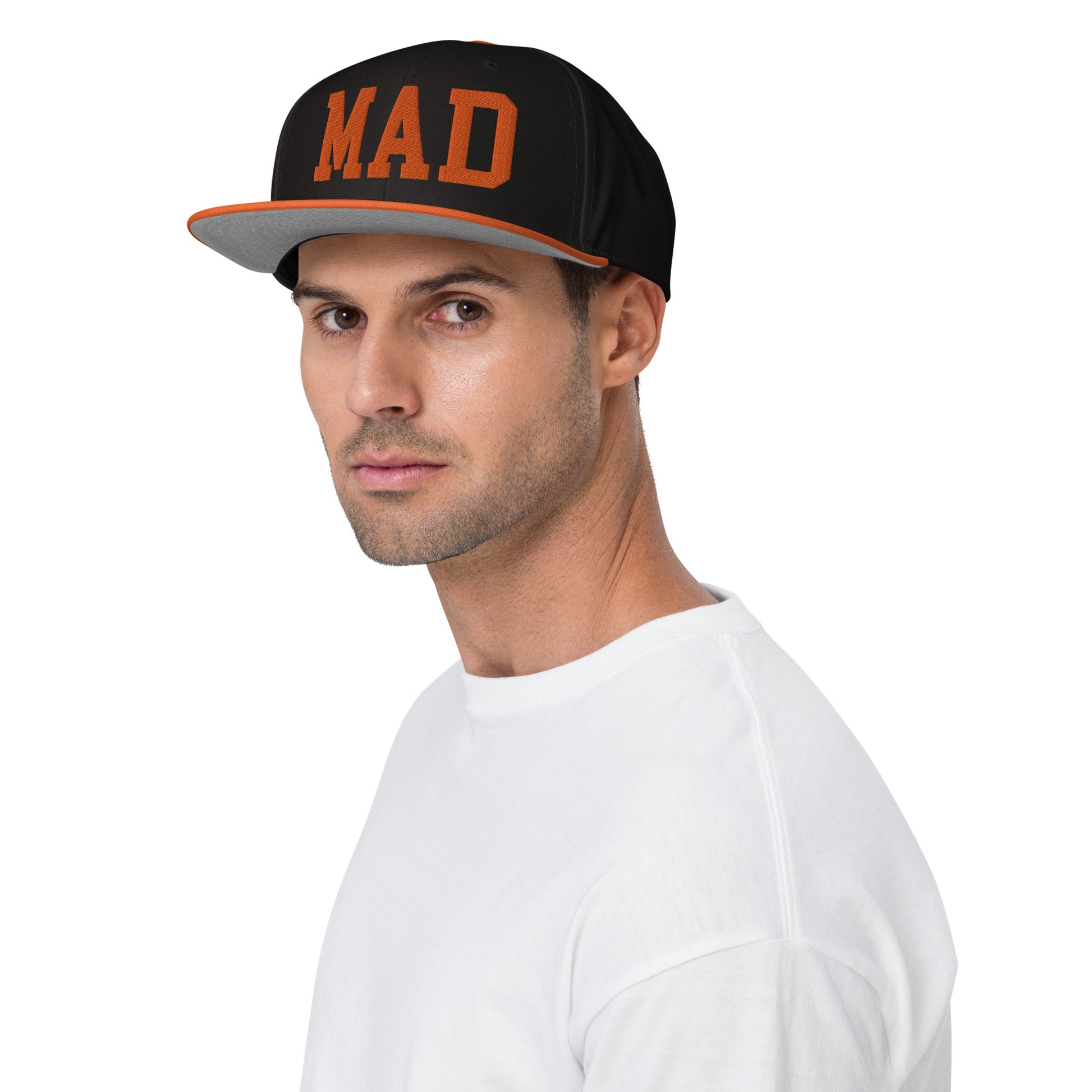 College-Style Wool-Blend Snapback Hat • Orange • MAD Madrid • YHM Designs - Image 03