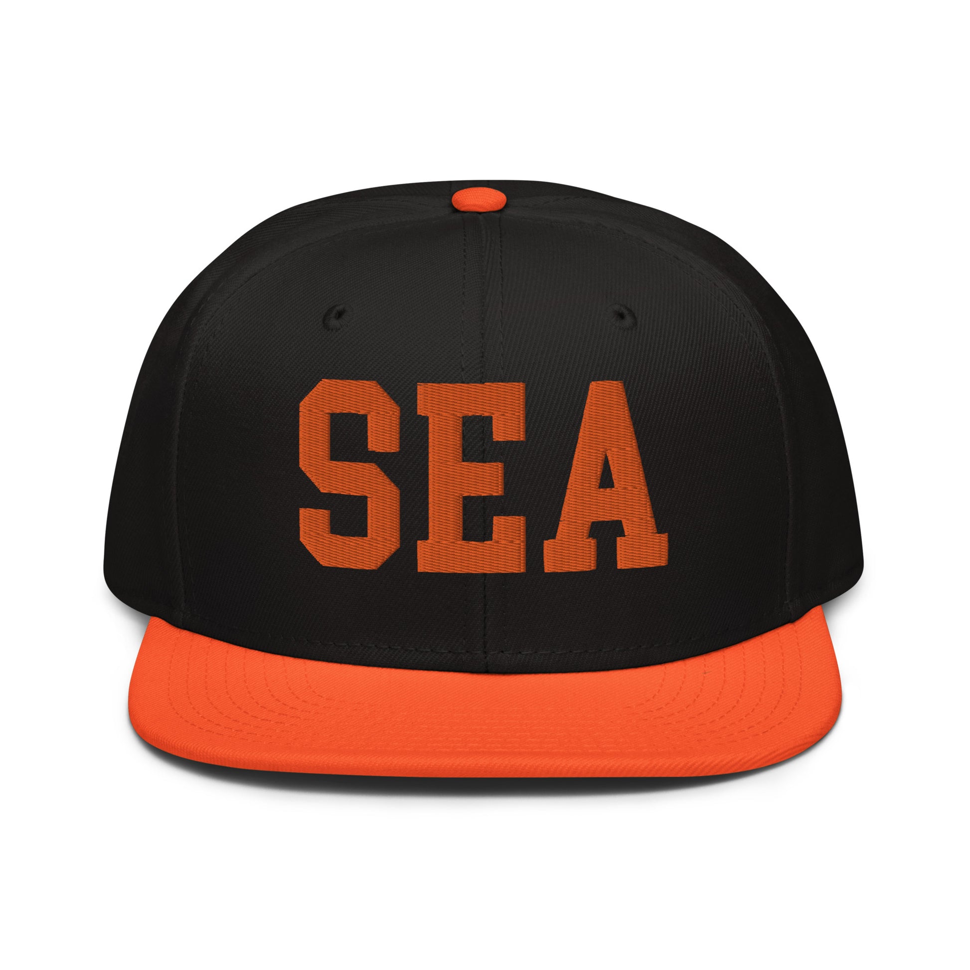 College-Style Wool-Blend Snapback Hat • Orange • SEA Seattle • YHM Designs - Image 07