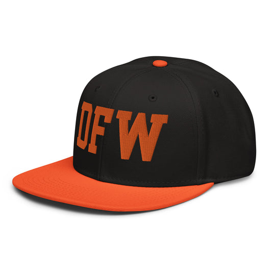 College-Style Wool-Blend Snapback Hat • Orange • DFW Dallas • YHM Designs - Image 01