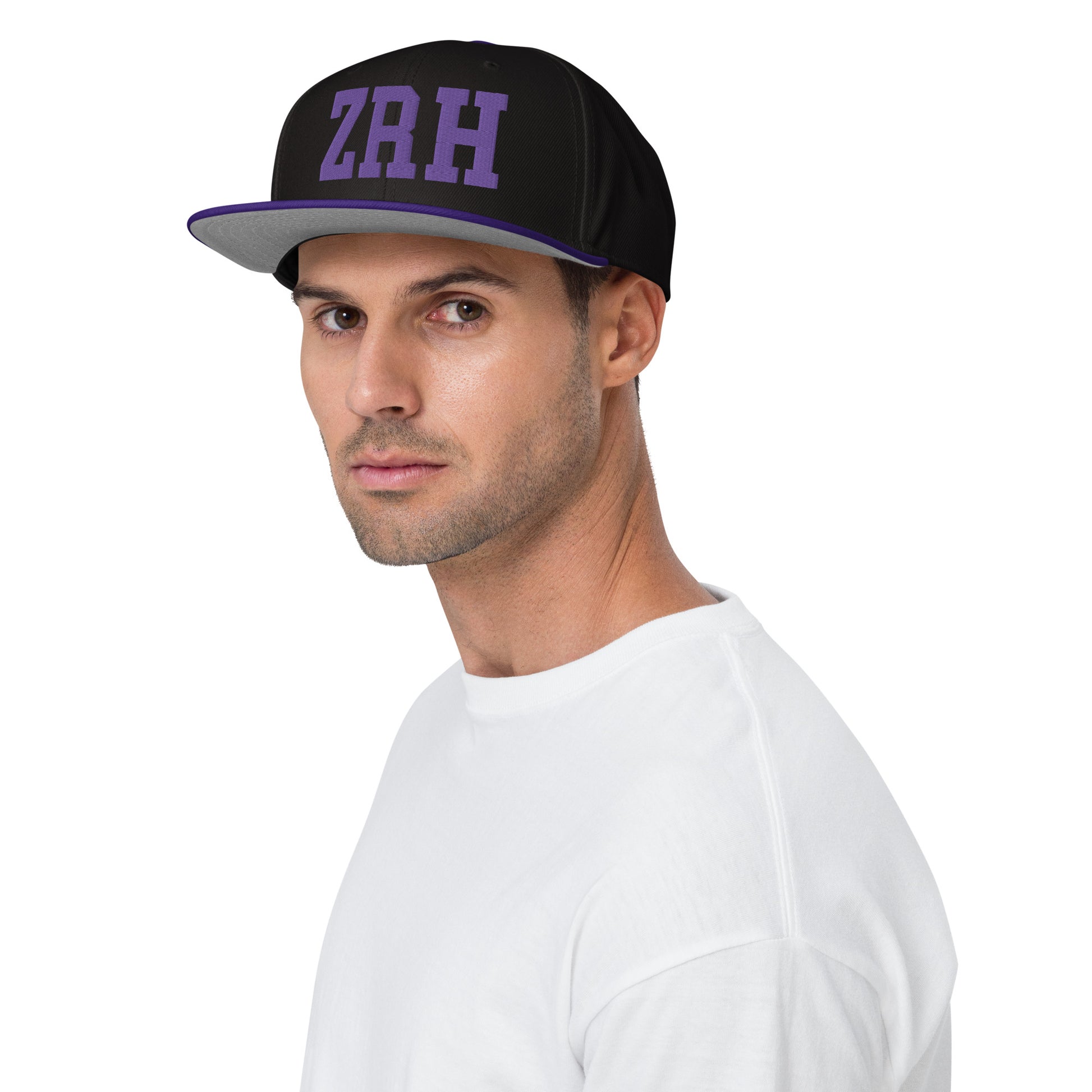 College-Style Wool-Blend Snapback Hat • Purple • ZRH Zurich • YHM Designs - Image 03