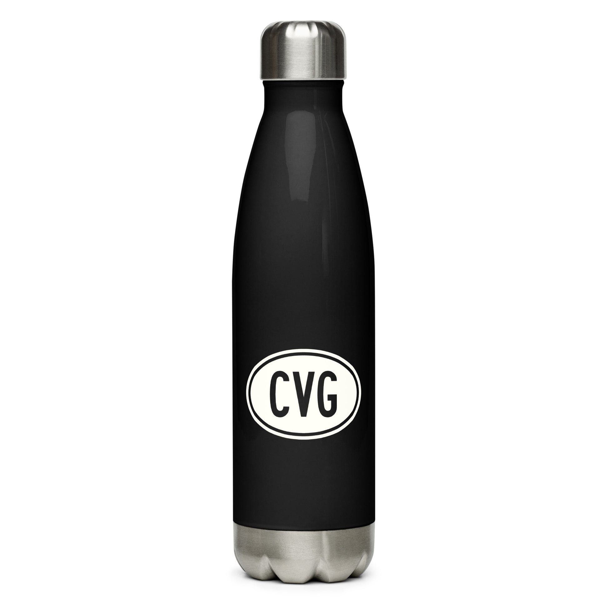 Unique Travel Gift Water Bottle - White Oval • CVG Cincinnati • YHM Designs - Image 01