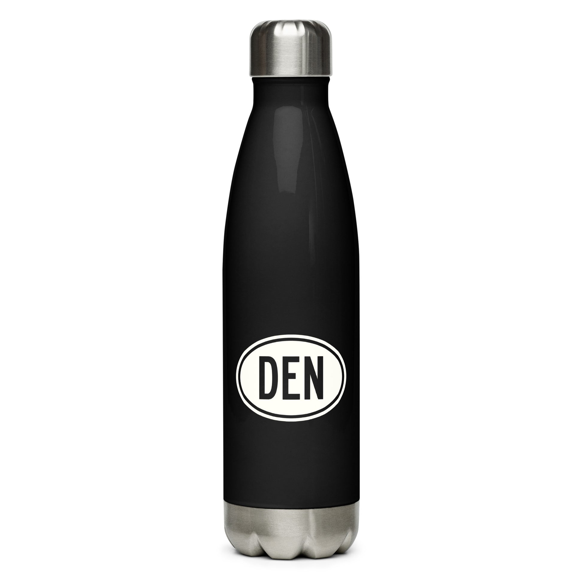 Unique Travel Gift Water Bottle - White Oval • DEN Denver • YHM Designs - Image 01