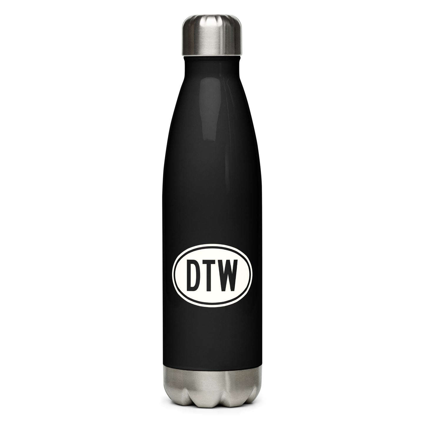 Unique Travel Gift Water Bottle - White Oval • DTW Detroit • YHM Designs - Image 01