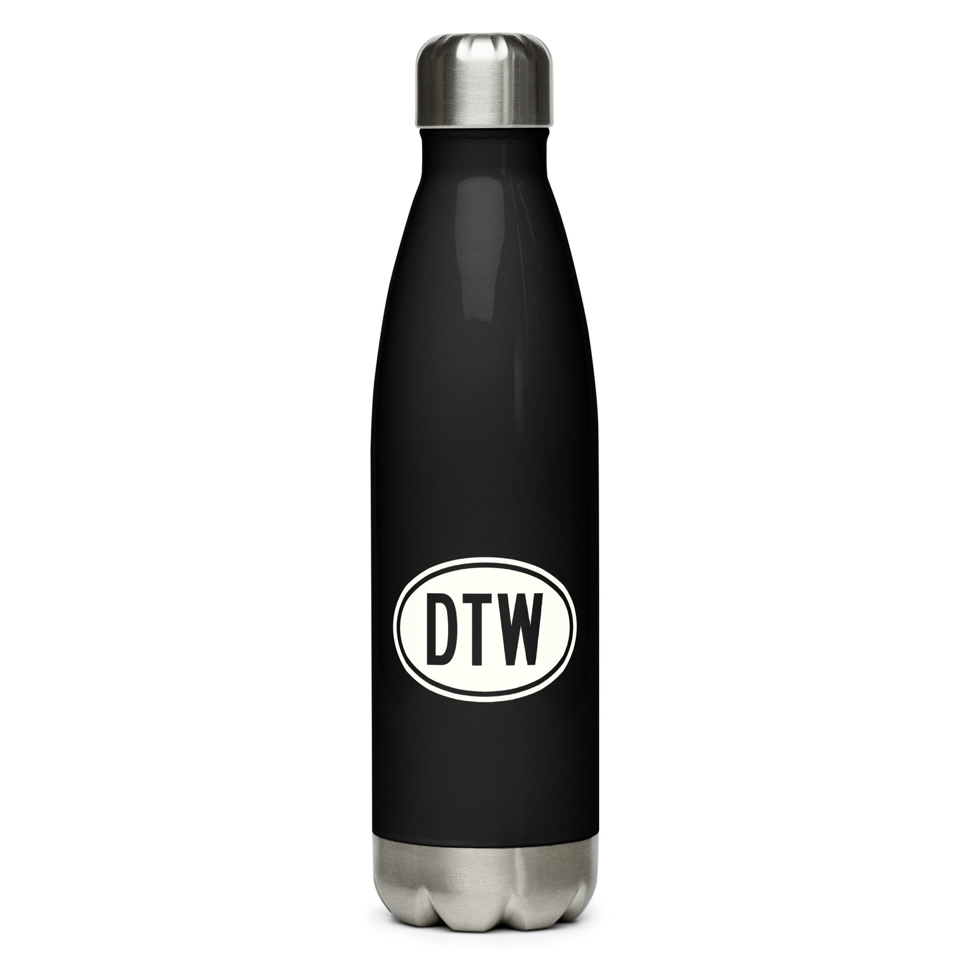Unique Travel Gift Water Bottle - White Oval • DTW Detroit • YHM Designs - Image 01